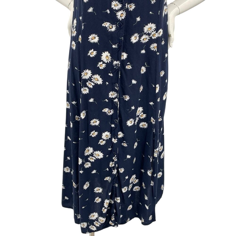 Christopher & Banks Womens Vtg Navy Midi Dress Daisy Button Front Sleeveless S - Picture 11 of 16